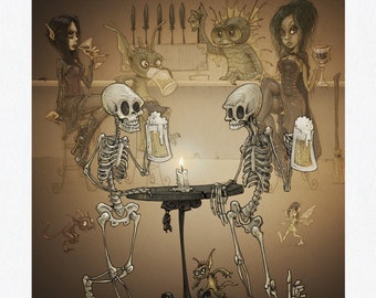 Skeletons at the Bar - 13" x 19" Fine Art Print