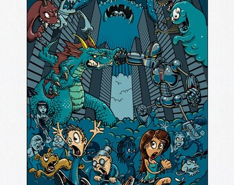 Monsters Attack - 13" x 19" Fine Art Print