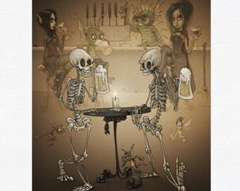 Skeletons at the Bar - 8.5" x 11" Fine Art Print