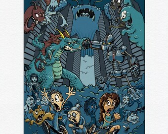 Monsters Attack - 8.5" x 11" Fine Art Print