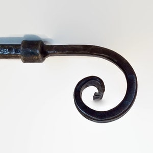 FREE SHIPPINGCurtain rod with finial and bracket, Wrought iron, all hand hammered. Window treatments. 3/4 diam. with scroll image 6