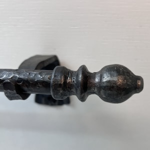 Curtain rod with acorn finial and bracket, Wrought iron, all hand hammered. Window treatments. Rod 3/4&quot; diam.  Finials ball 1 1/8&quot;