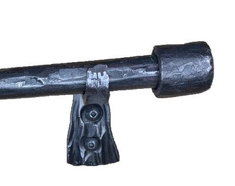 Hand Hammered Wrought Iron Curtain Rod with Simple Finial and Bracket