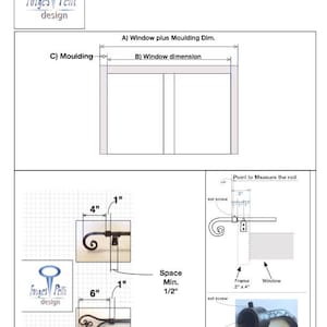 May include: Diagram showing how to measure for a window curtain rod. The diagram shows the window, frame, and molding. It also shows the rod with finials and the minimum space needed between the finial and the wall. The text reads "Point to Measure the rod", "Space Min. 1/2", "Frame 2" x 4", "Window", "set screw", and "Budcome n".