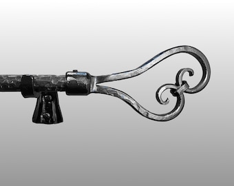 Wrought Iron Curtain Rod with Hammered Scrolls, 3/4" Diameter, Blacksmith Made Window Treatment
