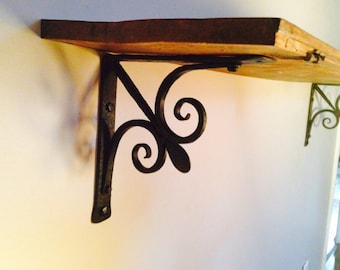 Hand Hammered Wrought Iron Shelf Bracket, Classical Scroll Design, Blacksmith Forged