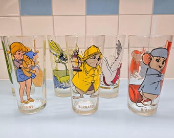 Juego de vasos de los Rescatistas de Disney, elige uno, serie de coleccionistas de Pepsi vintage de 1977, vajilla de cristal de Disney, rara, animación de Don Bluth, dibujos animados de los años 70