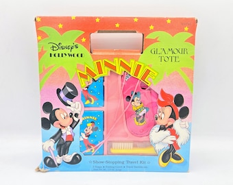 Kit de viaje con diseño de Mickey Mouse, estilo Hollywood Glamour de Disney, artículos de tocador de Disney, 1989, set de regalo Giftique 80, nuevo y raro en paquete