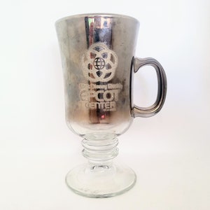 Epcot Silver Glass Mug Vintage DisneyWorld Souvenir 80s Disney Parks Souvenir Smoked Silver Chrome Footed Glass Goblet Barware