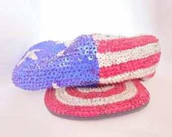 Vtg 90s Ultra Sequin Newsboy Cap Patriotic Red Gold Blue Hand Sewn Bali Hat NOS USA Patriotic Sequin Newsboy Hat for Women | Red, White & Blue main image 4