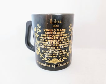 てんびん座 ヴィンテージ マグカップ フェデラル ミルク グラス ブラック ゴールド レトロ お土産 星座 コーヒーカップ 70年代 フェデラル ミルク グラス レア 9月 10月 誕生日ギフト