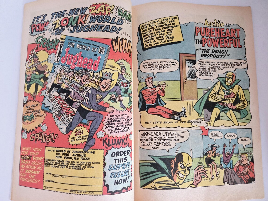 Archie as Pureheart the Powerful Comic No 2 Frank Doyle William Vigoda Very Good Condition RARE First Edition Ungraded Retro Ads Jughead, photo 4 of 5