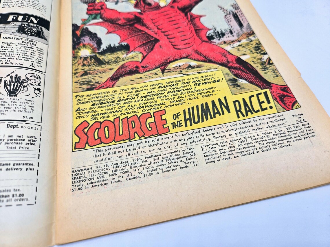 Hawkman Comic No 15 Gardner Fox Murphy Anderson Very Good Condition DC Comics RARE First Edition Ungraded Retro Ads Mattel, photo 3 of 5