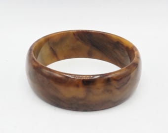 Vintage Faux Tortoiseshell Bakelite Bangle Bracelet Mid Century Jewelry Celluloid Plastic