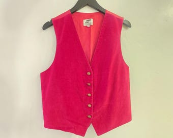 London Fog Red Velvet Vest Vintage Menswear Waistcoat Size M 60s 70s Mad Men Style RARE Cotton Velveteen