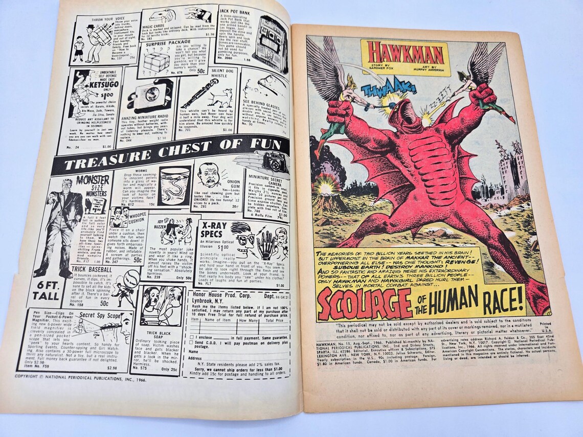 Hawkman Comic No 15 Gardner Fox Murphy Anderson Very Good Condition DC Comics RARE First Edition Ungraded Retro Ads Mattel, photo 2 of 5