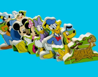 Vintage Disney Characters Wooden Block 8 Character Set 90s Mickey Mouse RARE Walt Disney Toy