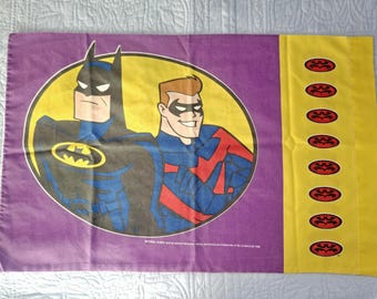 Batman the Animated Series Vintage Pillowcase DC Comics 1996 Fabric 90s Batman and Robin Mr. Freeze Nightwing RARE Super Hero