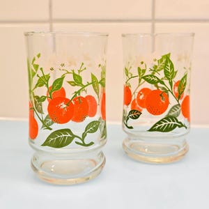 Set di 2 bicchieri da succo d'arancia Swanky Swigs, trasparenti, metà secolo, Kraft Foods, da collezione, vintage, anni '50, promozionali, rari, Transferware