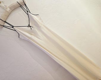 Alepin Ivory Satin Nightgown Black Trim Vintage 1980s Sweetheart Neckline Double Straps Bridal Lingerie 80s RARE Size Medium