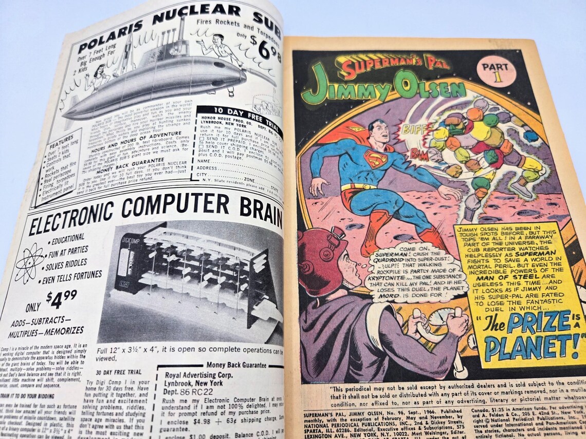 Jimmy Olsen Superman's Pal Comic No 96 Atlas Olsen Leo Dorfman Pete Costanza Very Good Condition DC Comic RARE First Edition Ungraded, photo 2 of 5