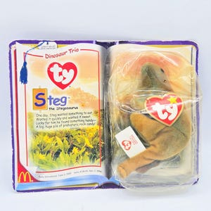Steg TY Teenie Beanie Baby Stegosaurus Plush Toy Vintage McDonalds Happy Meal Mint in Package 2000 90s kid stuffed animal RARE Dinosaur