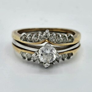Vintage Bridal Ring Set Large Size 8-9 Clear Stone Faux Diamond Wedding Ring Marked 18K GERSC Possible CZ Ring RARE Antique Gold Silver
