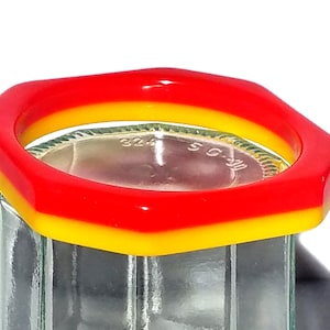 Vintage Bakelite or Vintage Plastic Two Tone Bangle Bracelet Yellow Red Octagon Mid-Century Art Deco Style