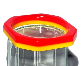 Vintage Bakelite or Vintage Plastic Two Tone Bangle Bracelet Yellow Red Octagon Mid-Century Art Deco Style