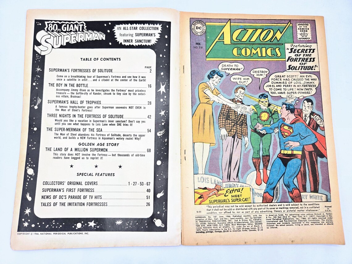 Superman No 187 80 pg Giant Superman's Inner Sanctum 1966 Jerry Siegel Wayne Boring Very Good Condition DC Comic RARE First Edition Ungraded, photo 2 of 5