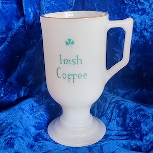 Irish Coffee Vintage Federal Glass Milk Glass Footed Mug Ireland Souvenir Coffee Cup 60s Gold Metallic Retro Kitchen