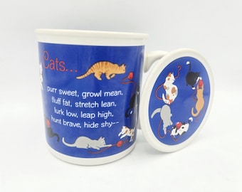 Mug Mates Vintage Cat Mug Cute Poem Hallmark 1986 RARE Ceramic Coffee Cup and Coaster Set Made in Korea