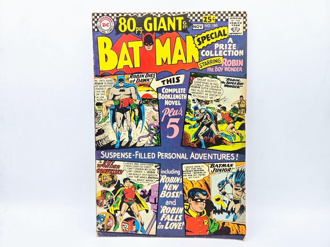 Batman No 185 80 pg Giant Robin the Boy Wonder 1966 Edmond Hamilton Sheldon Moldoff Very Good Condition DC Comic RARE First Edition Ungraded, photo 1 of 5