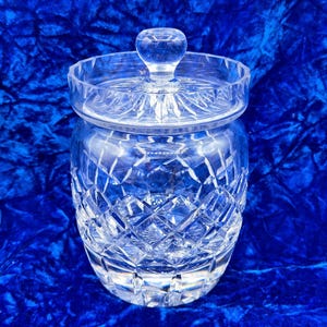 Cartier Crystal Biscuit Barrel CTC3 Cut Criss-Cross & Vertical On Bowl Discontinued RARE Signed decor Barware Display Jar Container