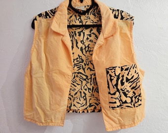 Vintage Neon Tiger Crop Vest 90s Fluorescent Orange Animal Print Native Waves Tag Raver RARE Unisex  Medium