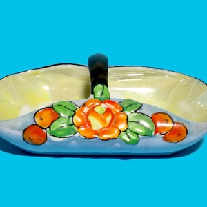 Vintage Porcelain Trinket Basket Lusterware Japanese Dish Ceramic Art Deco Bowl Hand Painted Made in Japan