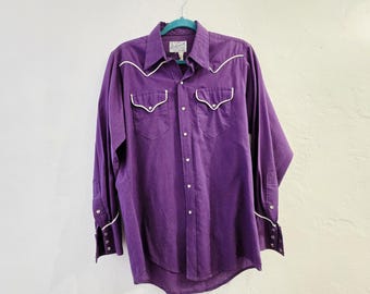 Vintage Rockmount Ranch Wear Purple Pearl Snap Western Wear 70s Mens S Menswear RARE Urban Cowboy Button Down Country Fashion White Trim