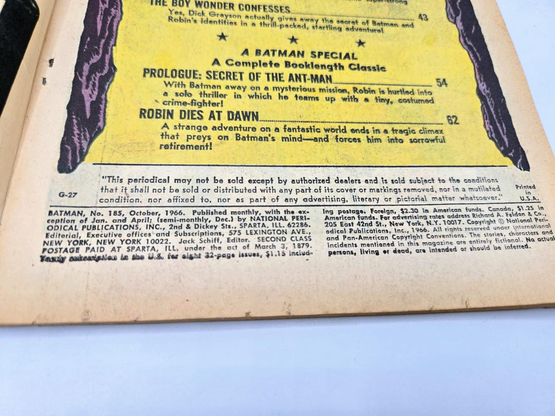 Batman No 185 80 pg Giant Robin the Boy Wonder 1966 Edmond Hamilton Sheldon Moldoff Very Good Condition DC Comic RARE First Edition Ungraded, photo 3 of 5