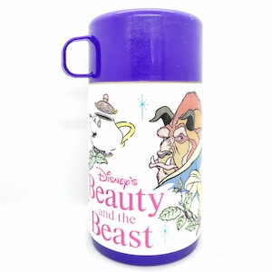 Beauty and the Beast Plastic Aladdin Thermos 1991 Plastic Purple Vintage 90s no lunchbox