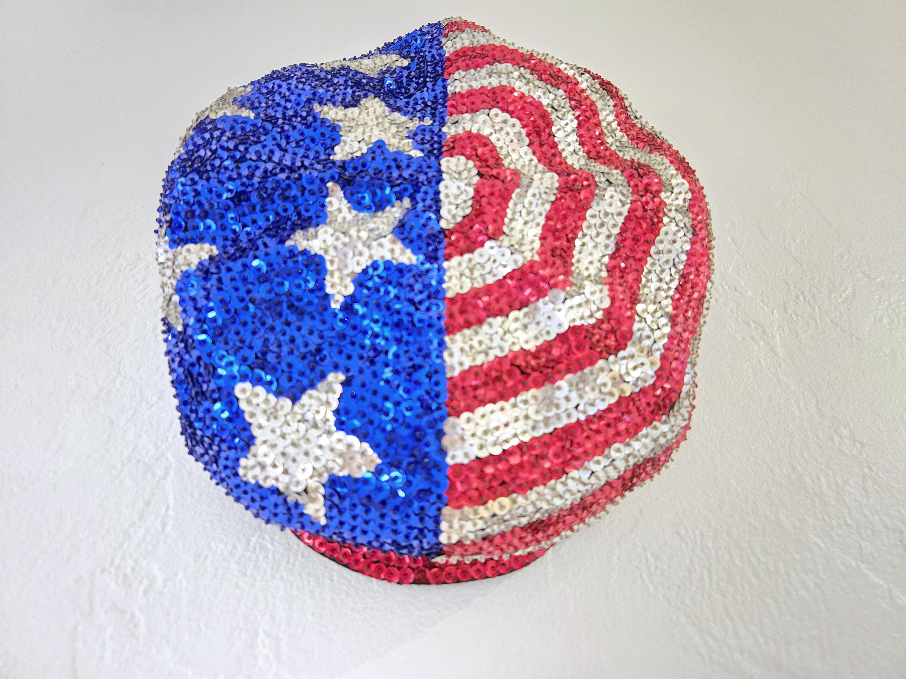 Vintage Red White and Blue Sequin Oversized News Boy Cap JC  display picture 3