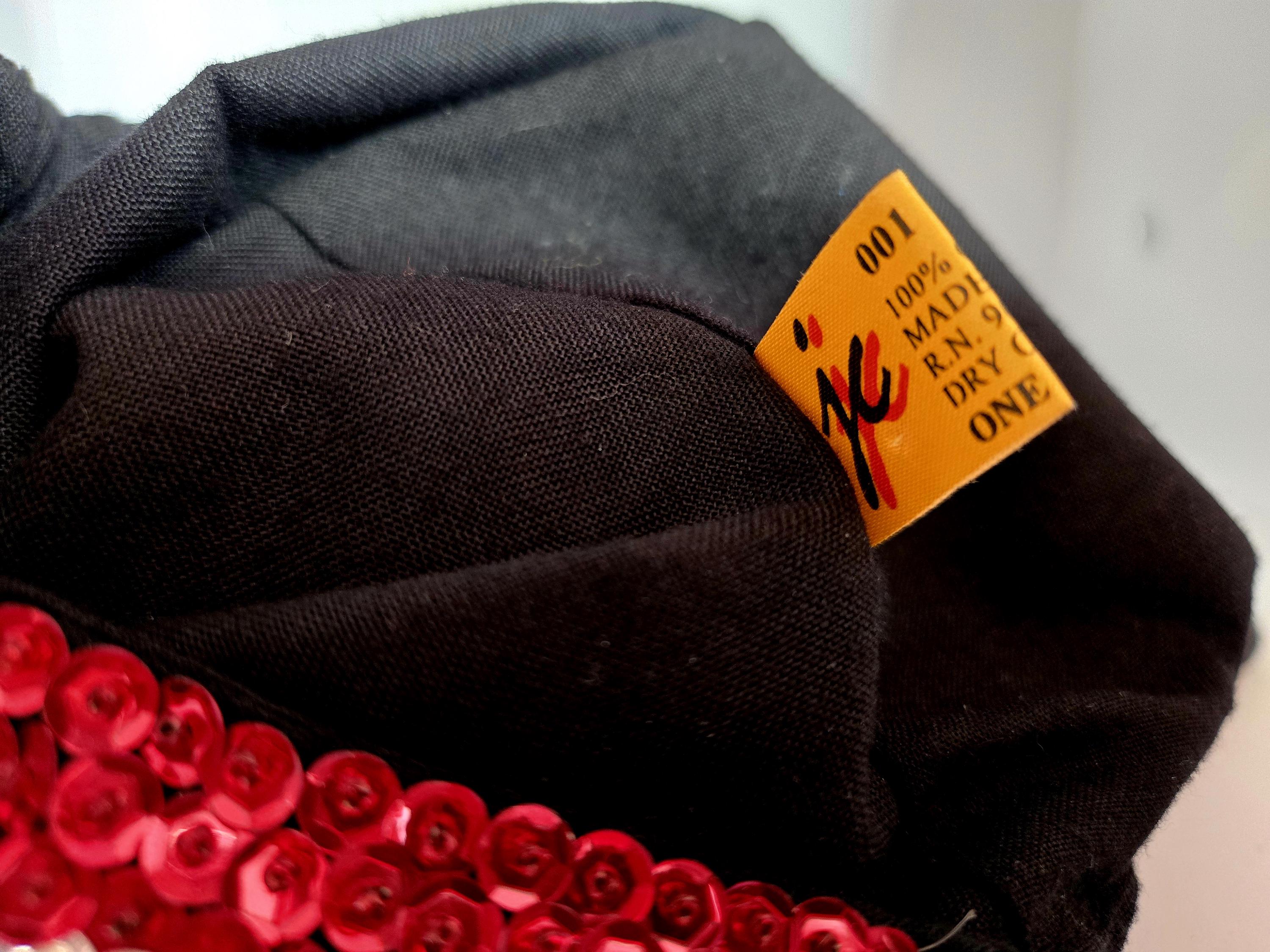 Vtg 90s Ultra Sequin Newsboy Cap Patriotic Red Gold Blue Hand Sewn Bali Hat NOS Glitz  main image 4