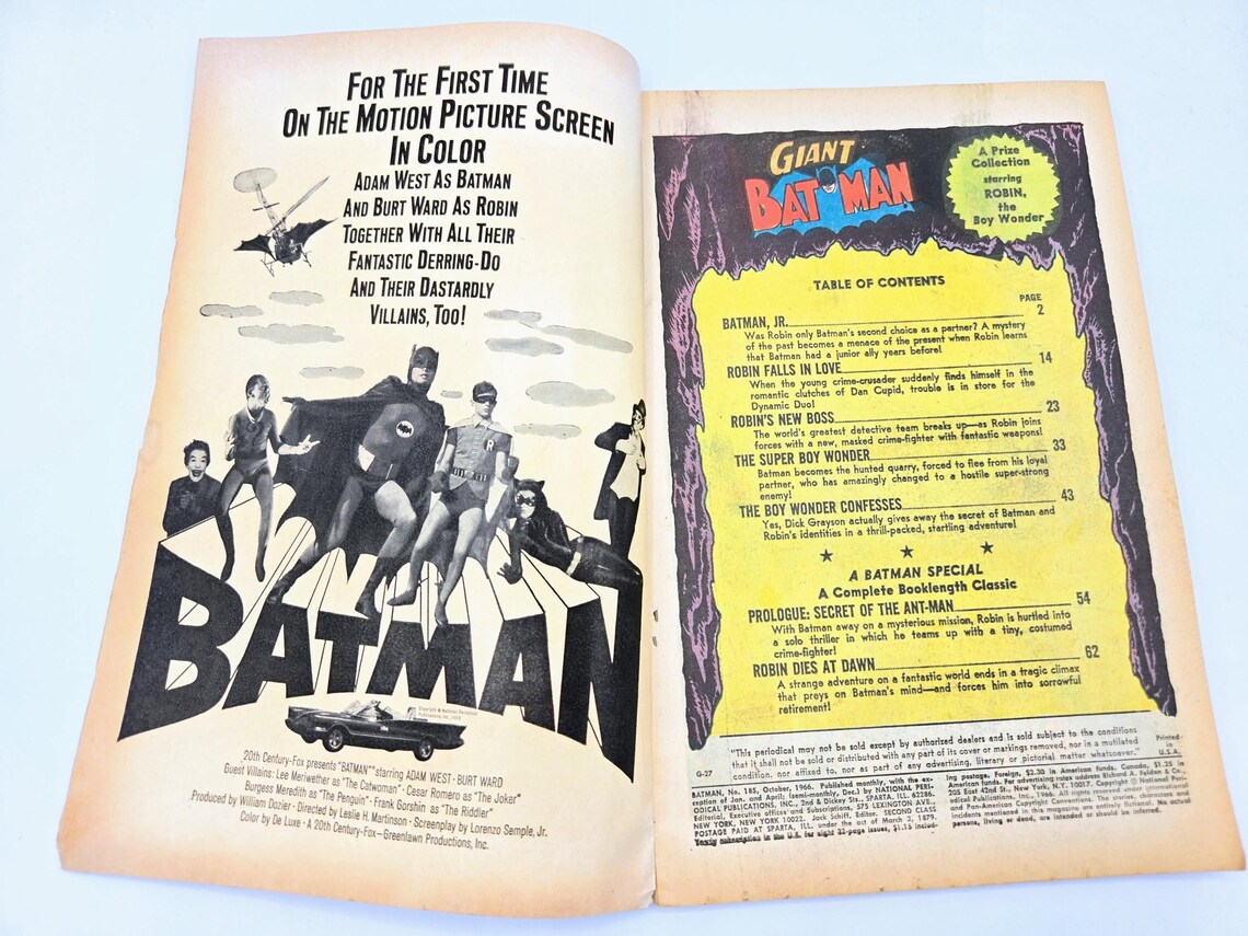 Batman No 185 80 pg Giant Robin the Boy Wonder 1966 Edmond Hamilton Sheldon Moldoff Very Good Condition DC Comic RARE First Edition Ungraded, photo 2 of 5