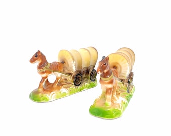 馬と幌馬車の塩コショウ入れペア ヴィンテージ 西部土産 陶器 希少