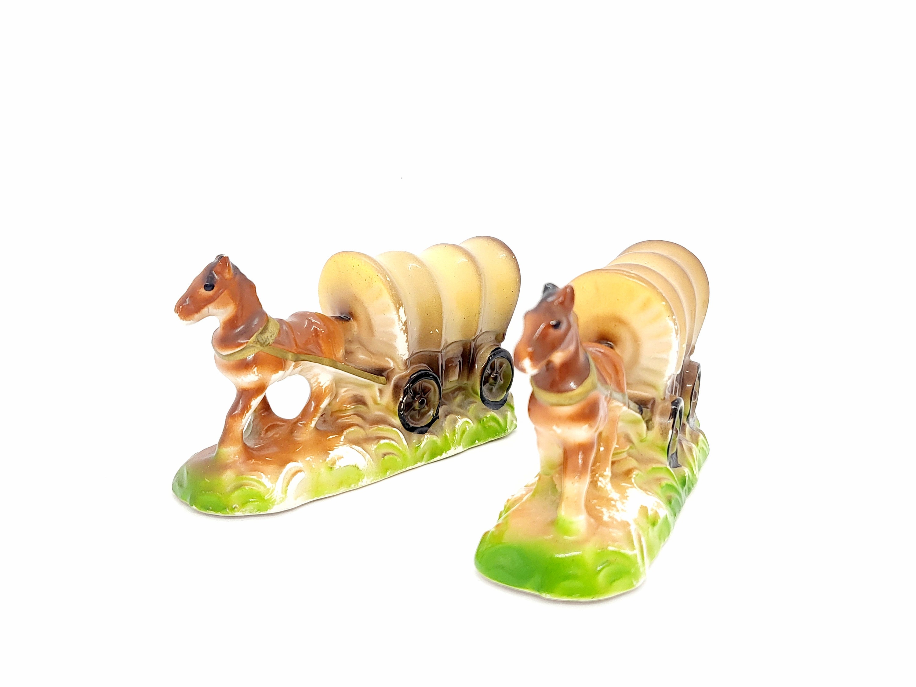 馬と幌馬車の塩コショウ入れペア ヴィンテージ 西部土産 陶器 希少