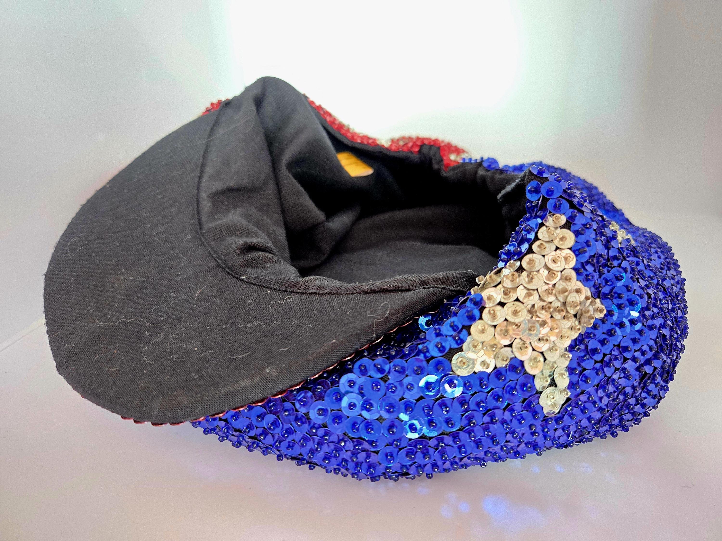 Vintage Red White and Blue Sequin Oversized News Boy Cap JC  display picture 2