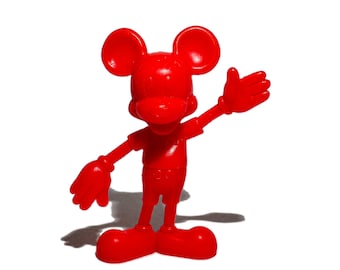 Marx Micky Maus Kunststoff Spielzeug Figur Neon Rot Kunststoff Vintage 1972 Walt Disney Spielzeug