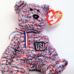 Proud to be an American USA Beanie Baby 2000 Y2K Collectible Vintage Beanie Babies Plush RARE with Original Holographic Tag