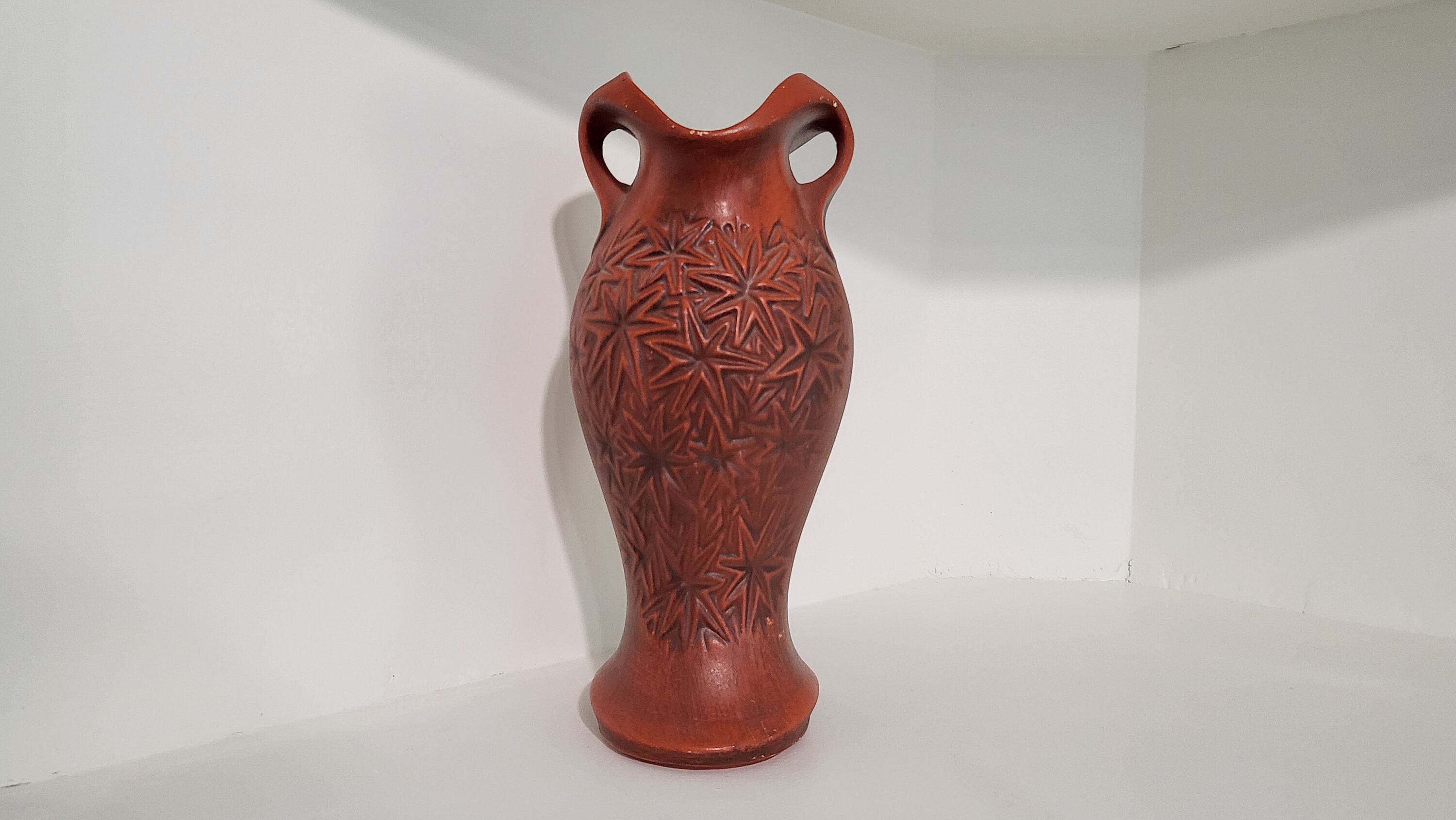 MCCOY Sunburst Pattern Hourglass Vase Matte Flame Orange Exterior