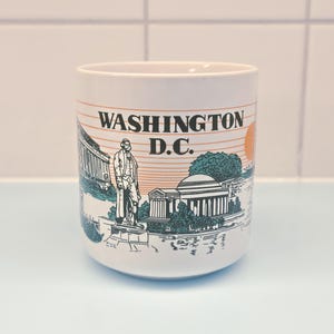 Washington DC Vintage Coffee Mug Souvenir US Capitol Ceramic Tea Cup RARE 80s Collectible Tourist Memorabilia Silberne