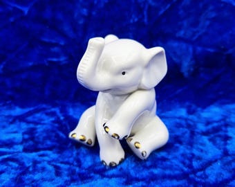 Vintage Elephant Lenox Porcelain Figurine China Jewels Collection Cream 24 kt Gold Antique Collectible Figure RARE Baby Elephant 1992